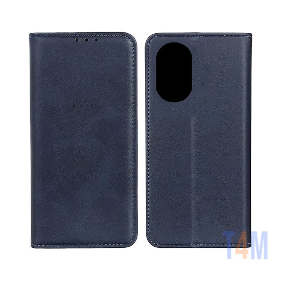 Leather Flip Cover with Internal Pocket For Oppo A38 Blue